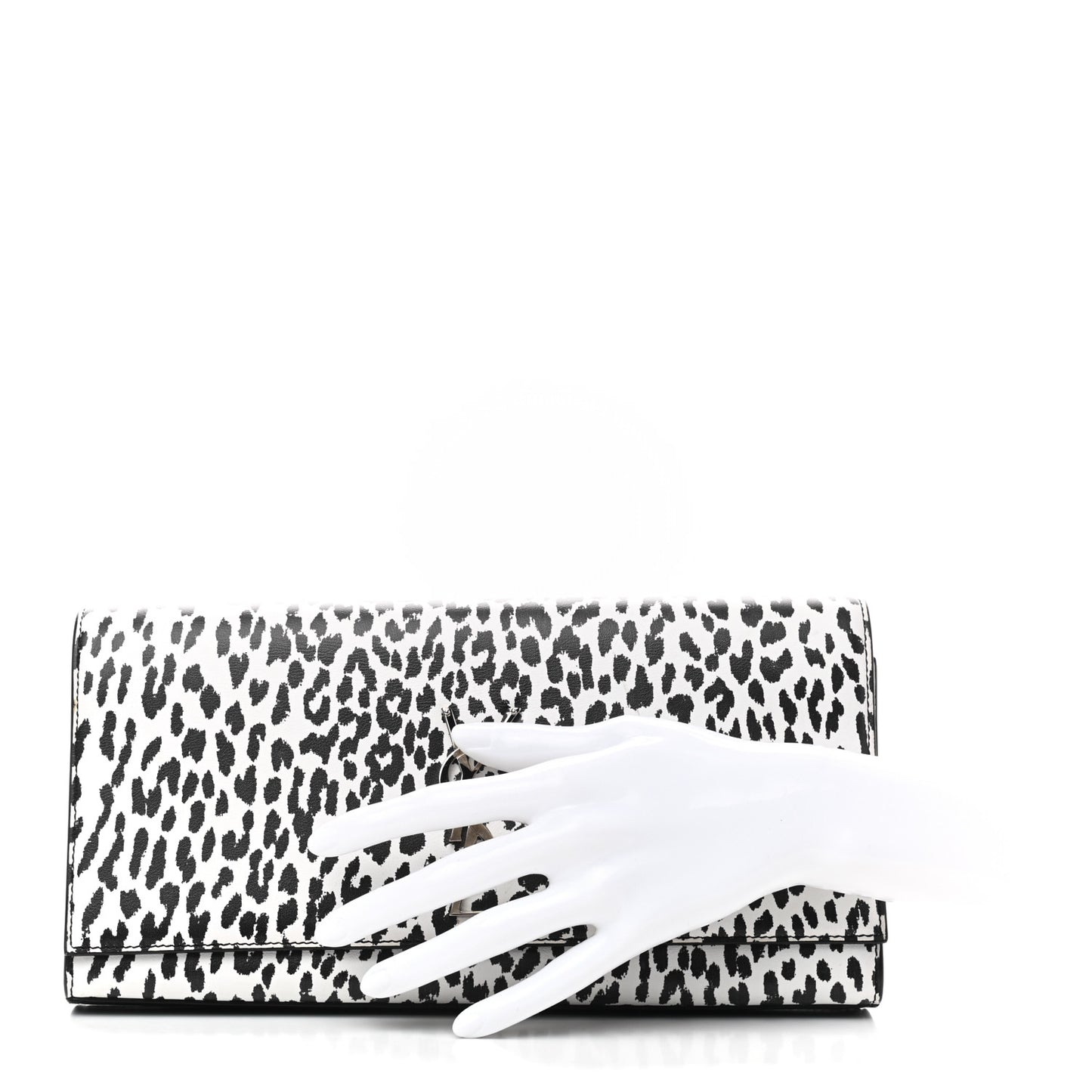 Calfskin Monogram Printed Leopard Cassandre Clutch Black White