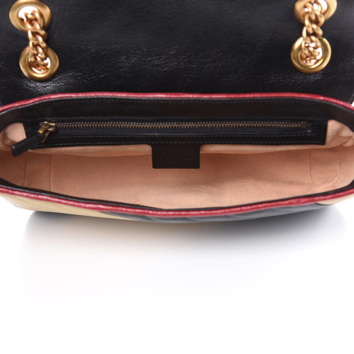 Gucci Vintage Effect Calfskin Matelasse Diagonal Striped Small Torchon GG Marmont Shoulder Bag Black Beige 5 of 9