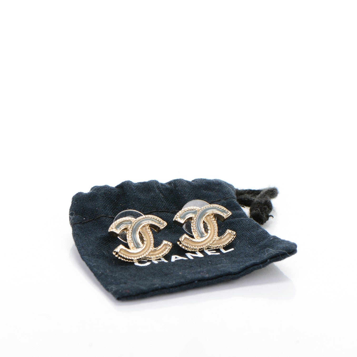 Chanel Glitter Enamel CC Earrings Grey Gold 5 of 5