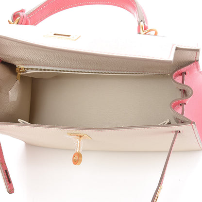 Hermes Epsom Bi-Color Horseshoe Kelly Sellier 25 Craie Rose Azalee 14 of 36