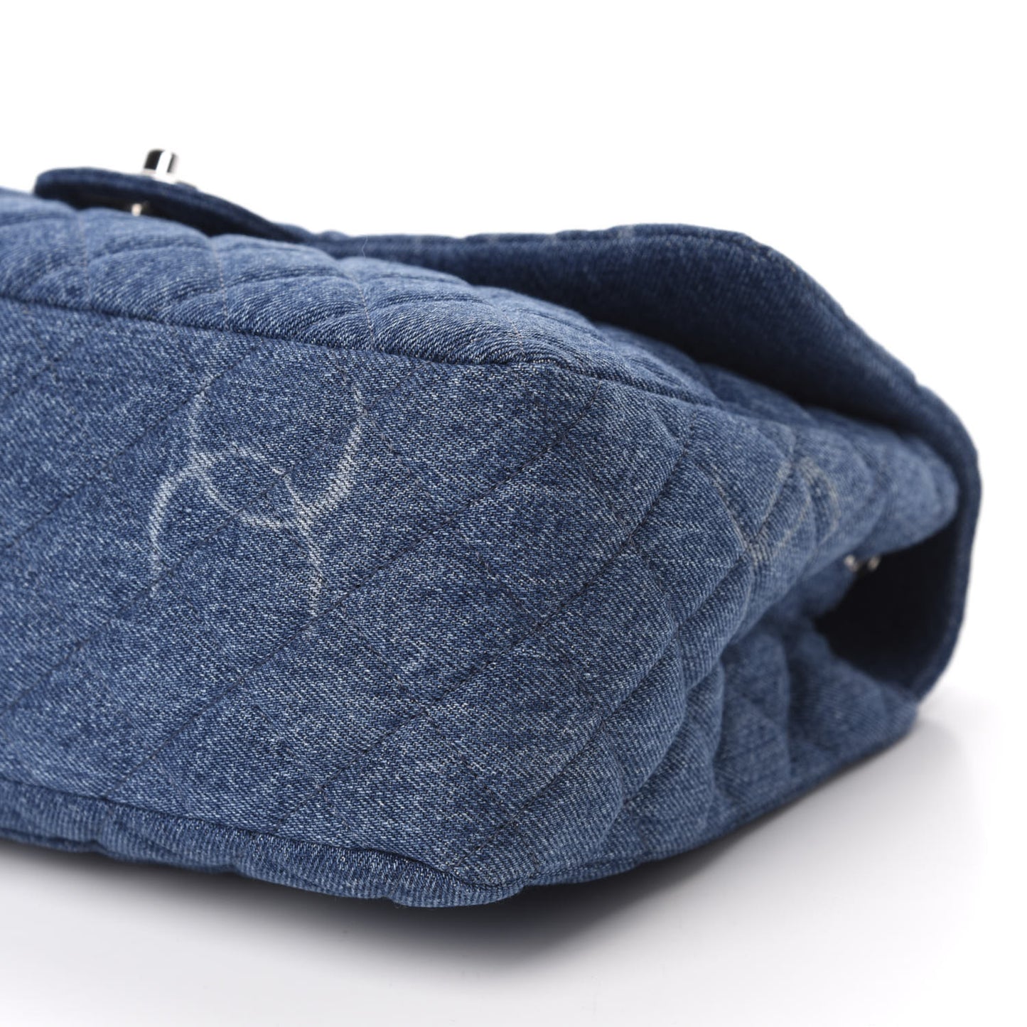 Denim Quilted CC Print Jumbo Single Flap Blue