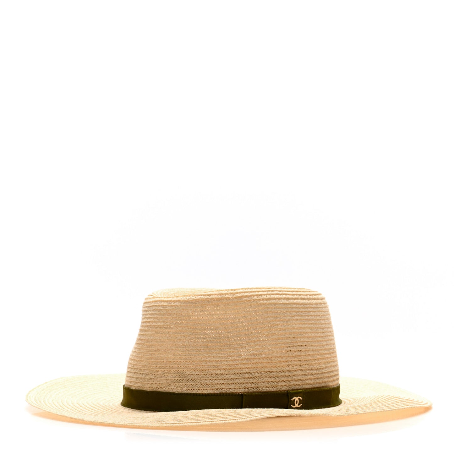 Straw Grosgrain Ribbon Wide Brim Hat M Beige Green