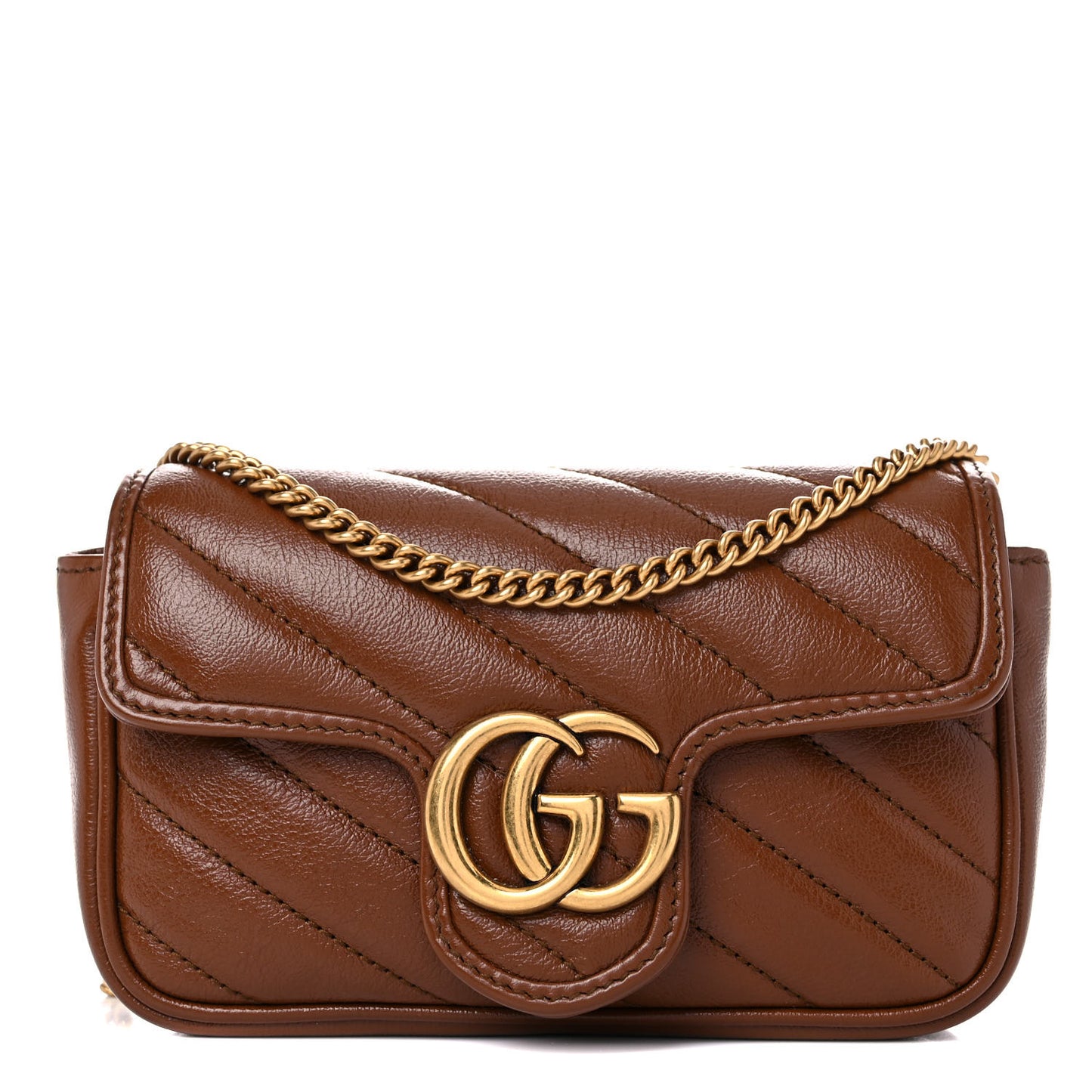 Azalea Calfskin Matelasse Diagonal Super Mini GG Marmont Shoulder Bag Cuir