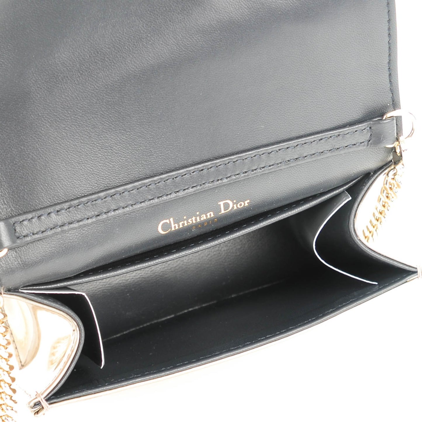 Metallic Patent Micro-Cannage Baby Diorama Flap Bag Gold