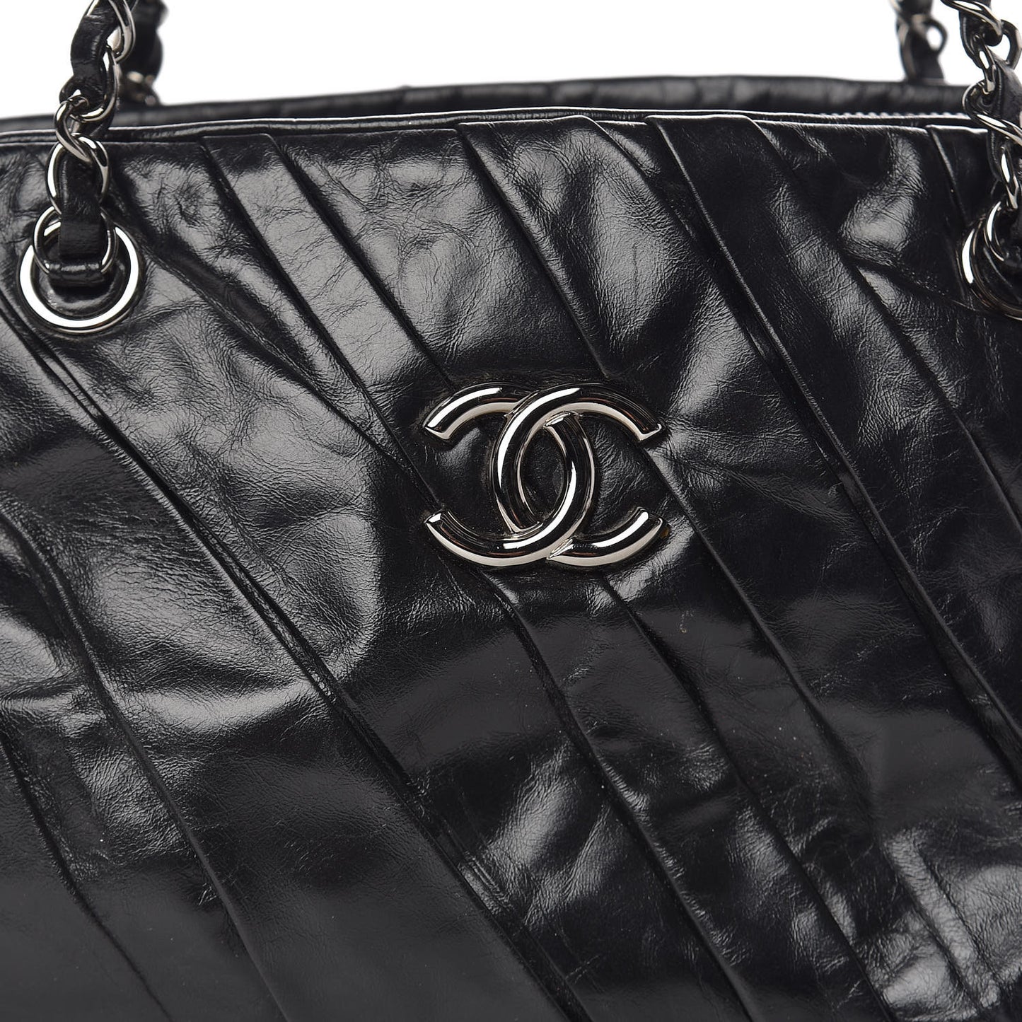 Glazed Calfskin Twisted Tote Black