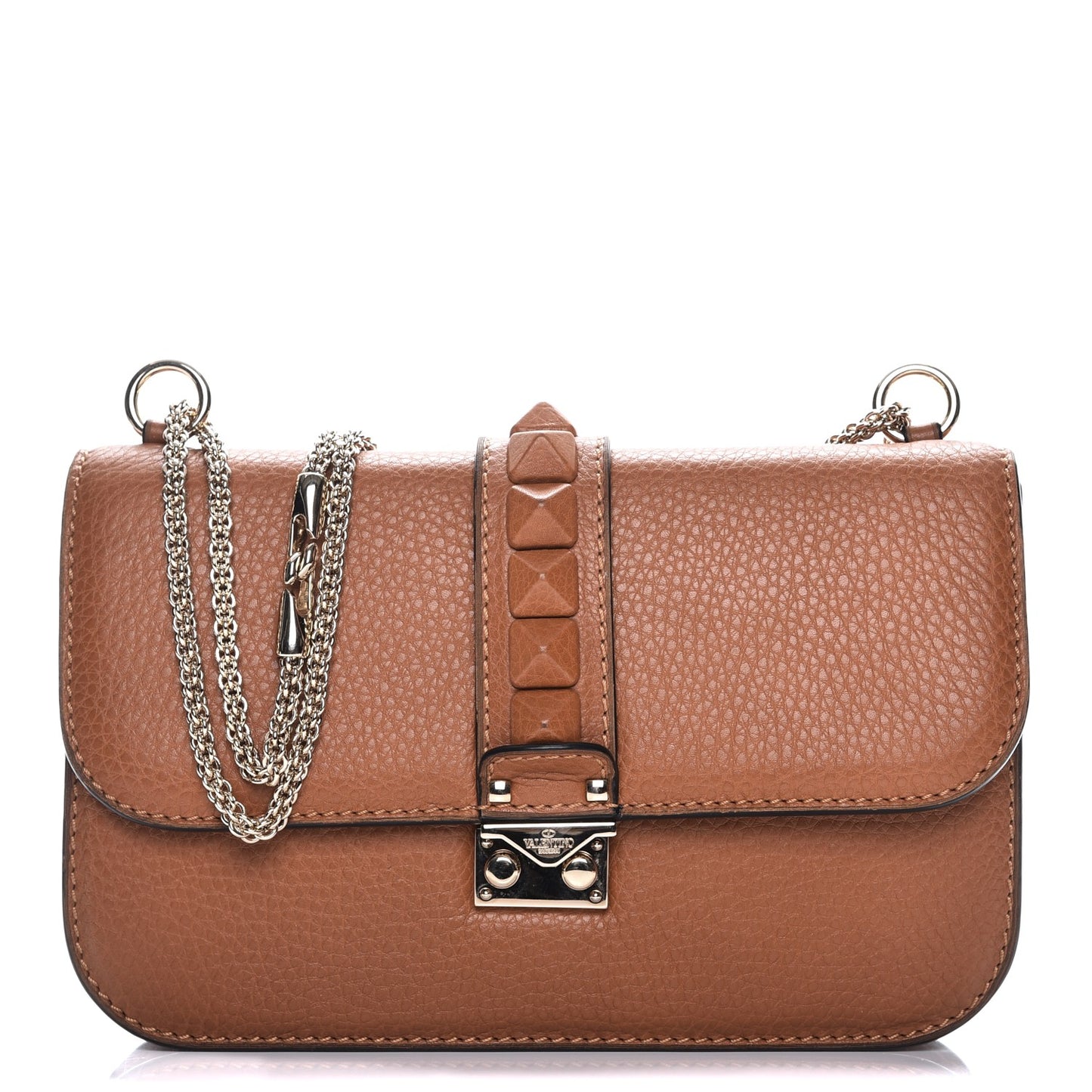 Pebbled Calfskin Medium Glam Lock Rockstud Flap Light Skin