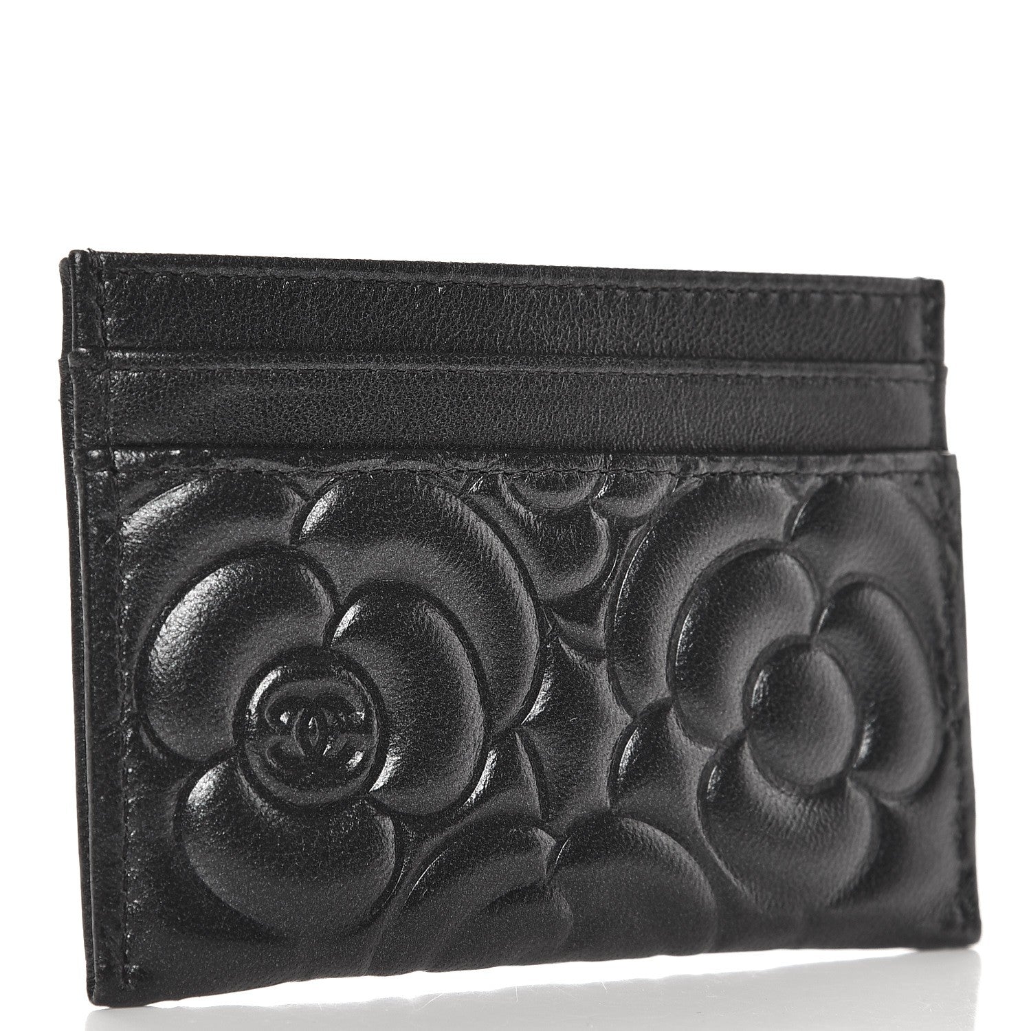 Chanel Lambskin Camellia Embossed Card Holder Black 3 of 9