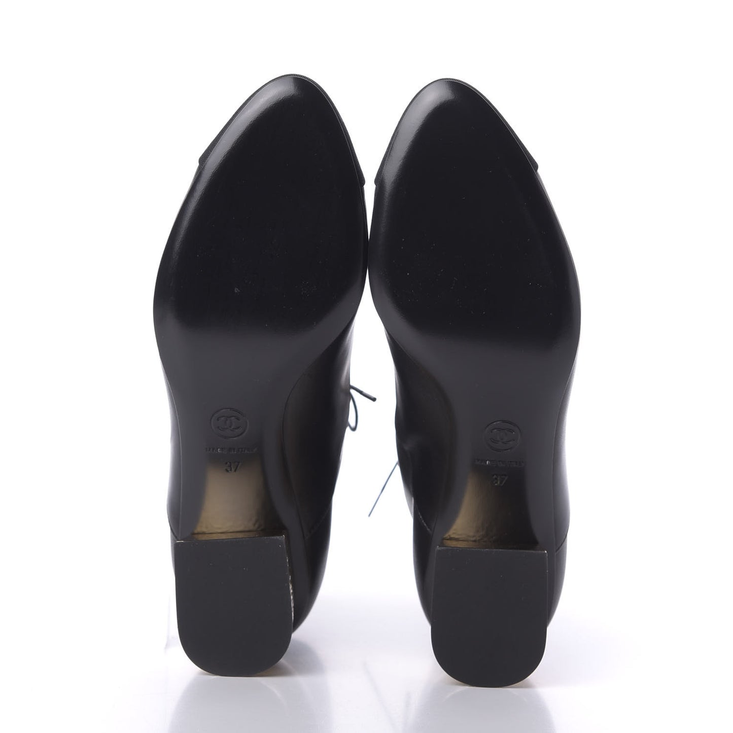 Lambskin Grosgrain Cap Toe Egyptian Amulet CC Lace Up Boots 37 Black