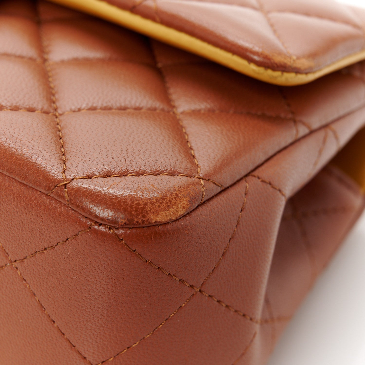 Chanel Lambskin Quilted Bi-Color Mini Top Handle Rectangular Flap Light Brown Yellow 12 of 12