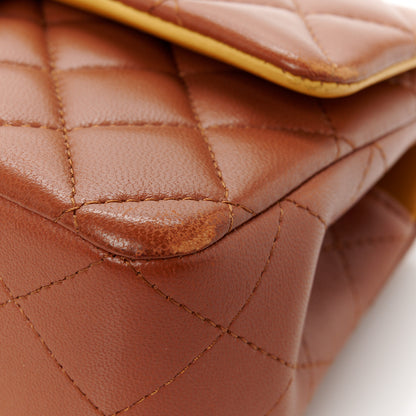Chanel Lambskin Quilted Bi-Color Mini Top Handle Rectangular Flap Light Brown Yellow 12 of 12