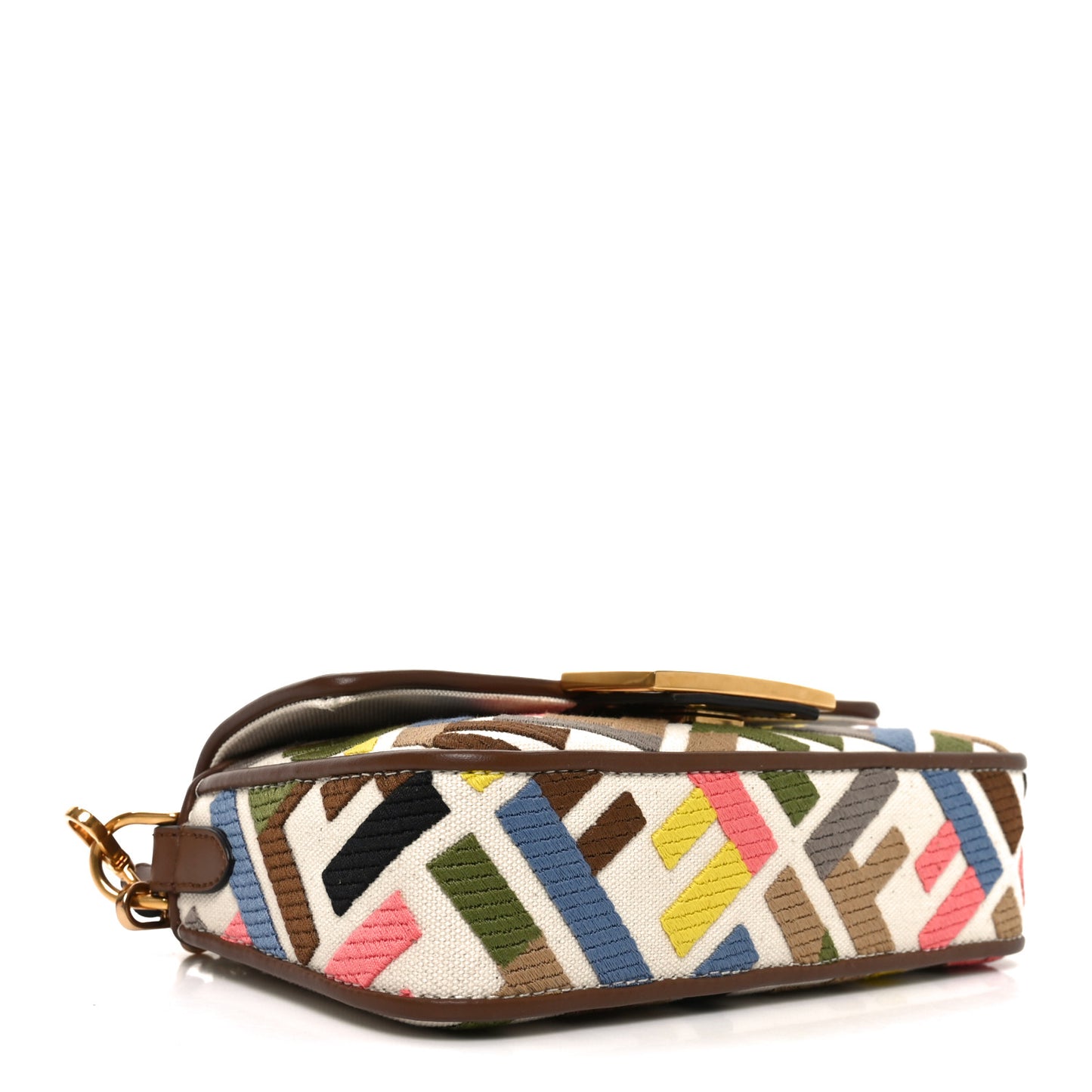 Canvas Vitello King Seta FF Embroidered Mini Baguette Grezzo Multicolor Gianduia