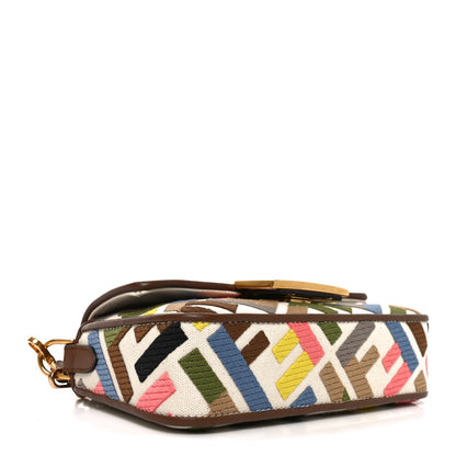 Fendi Canvas Vitello King Seta FF Embroidered Mini Baguette Grezzo Multicolor Gianduia 4 of 10