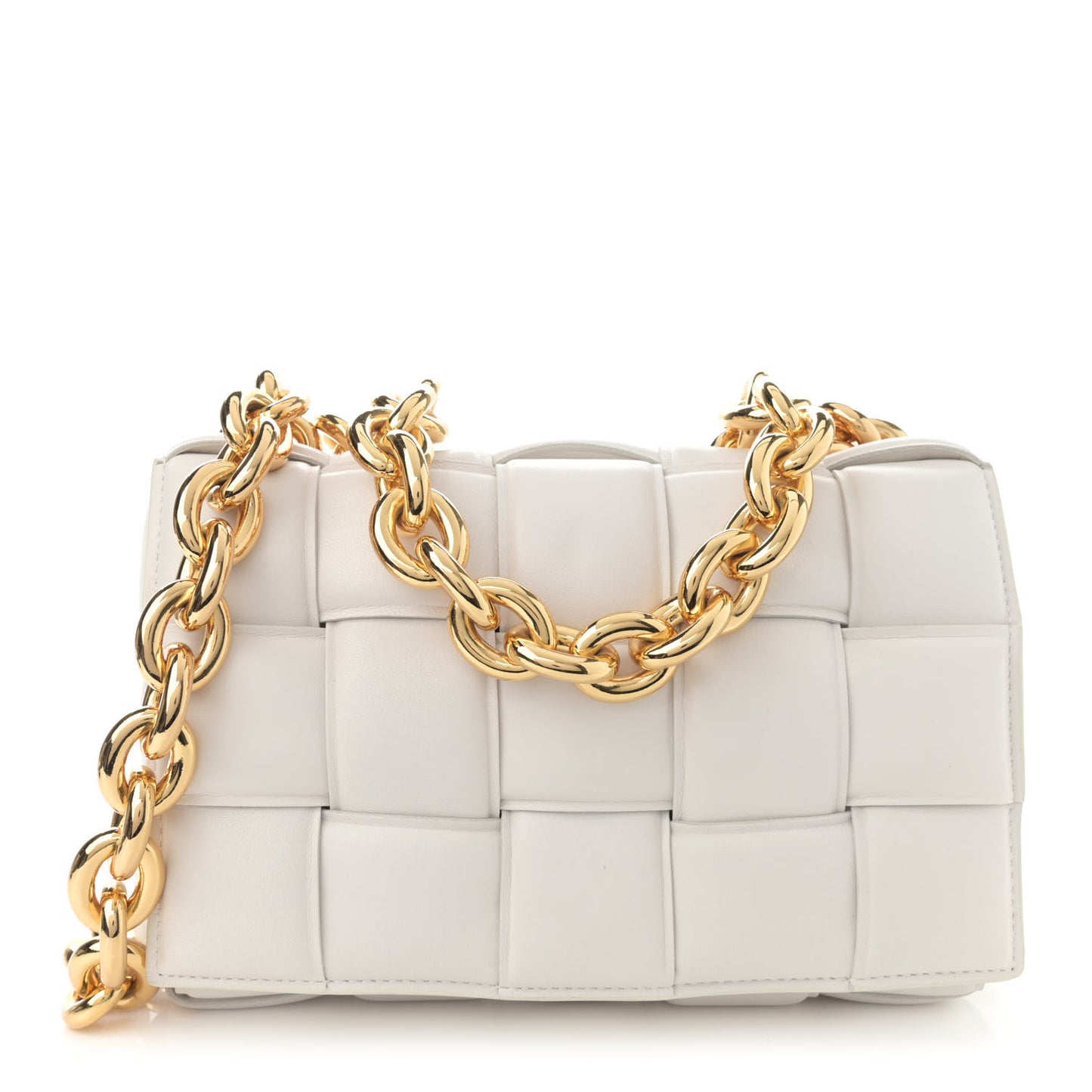 Lambskin Maxi Intreccio Padded Chain Cassette Crossbody Bag White