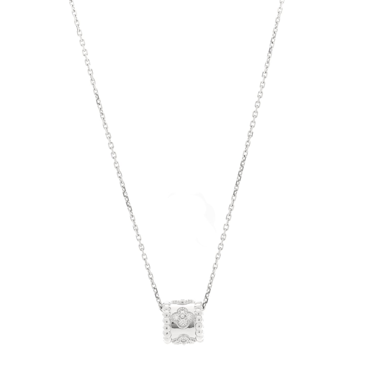18K White Gold Diamond Small Perlee Clovers Pendant Necklace