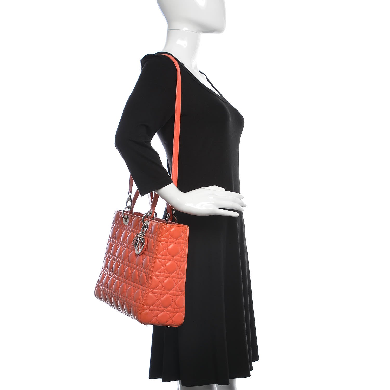Christian Dior Lambskin Cannage Large Lady Dior Coral 2 of 16
