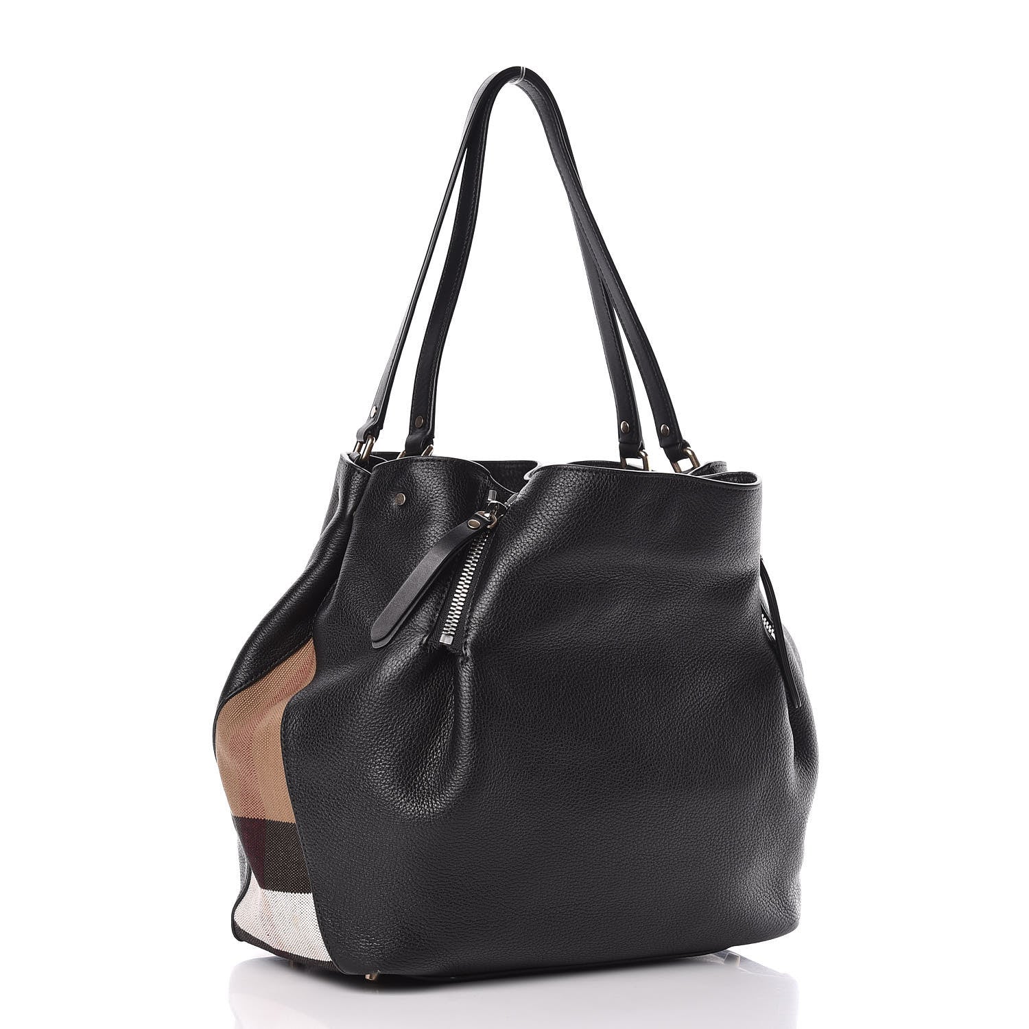 Burberry Grainy Calfskin House Check Medium Maidstone Black 3 of 12