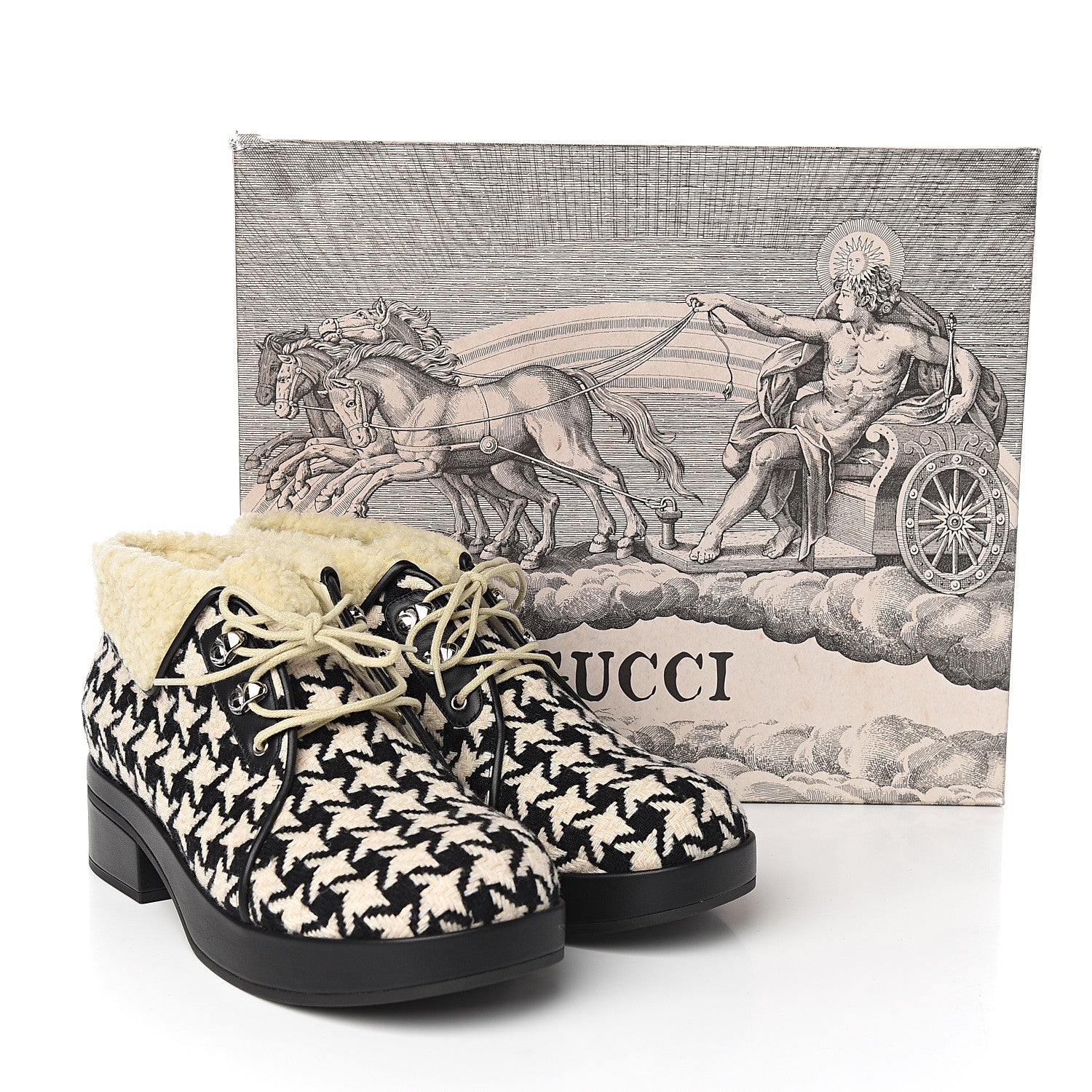 Gucci Optical Tweed Faux Shearling Houndstooth Victor Lace Up Ankle Boots 40.5 White Black 8 of 8