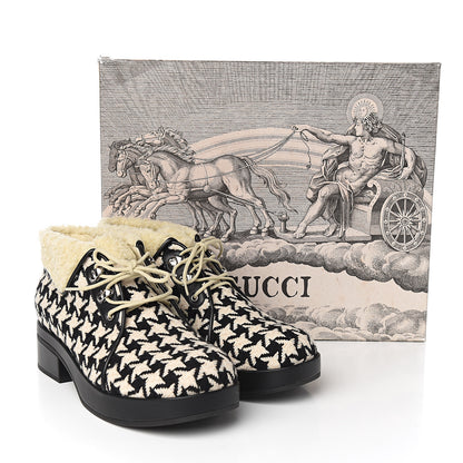 Gucci Optical Tweed Faux Shearling Houndstooth Victor Lace Up Ankle Boots 40.5 White Black 8 of 8