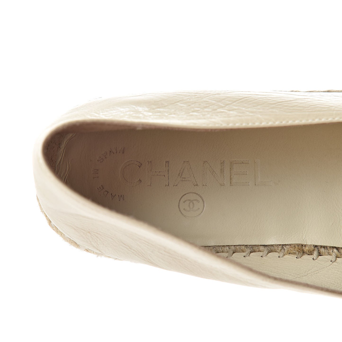 Metallic Calfskin Grosgrain CC Espadrilles 39 Ivory Black