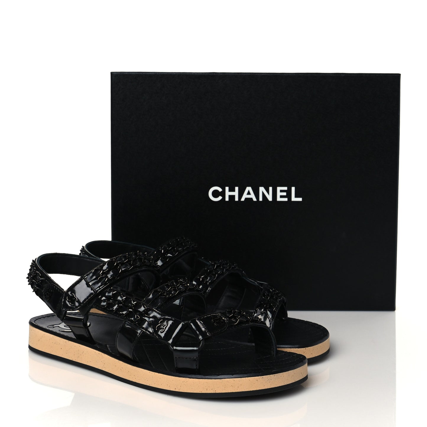 Laminated Goatskin Chain Sandals 40.5 Black