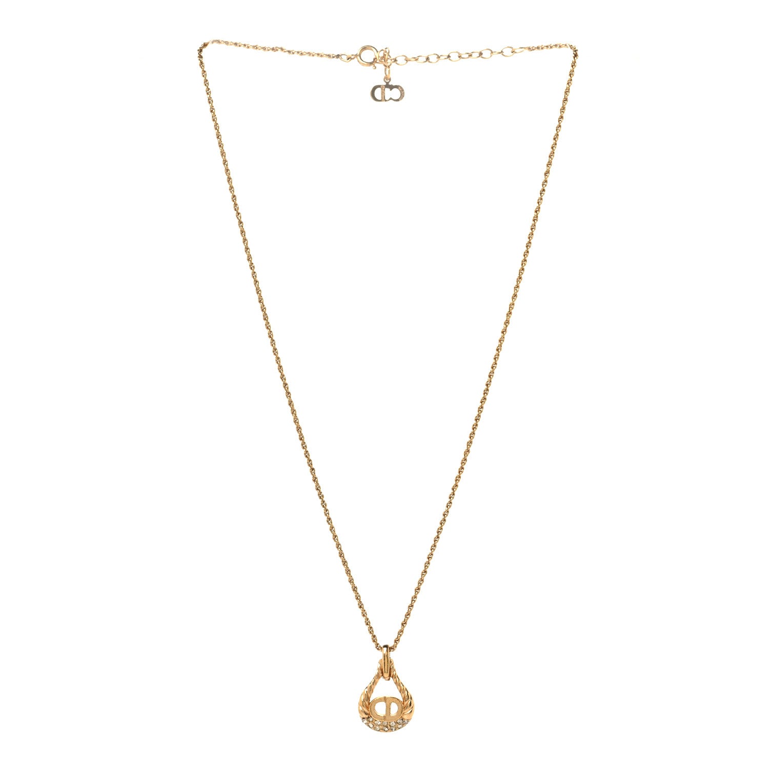 Christian Dior Metal CD Logo Oval Pendant Necklace Gold 3 of 4