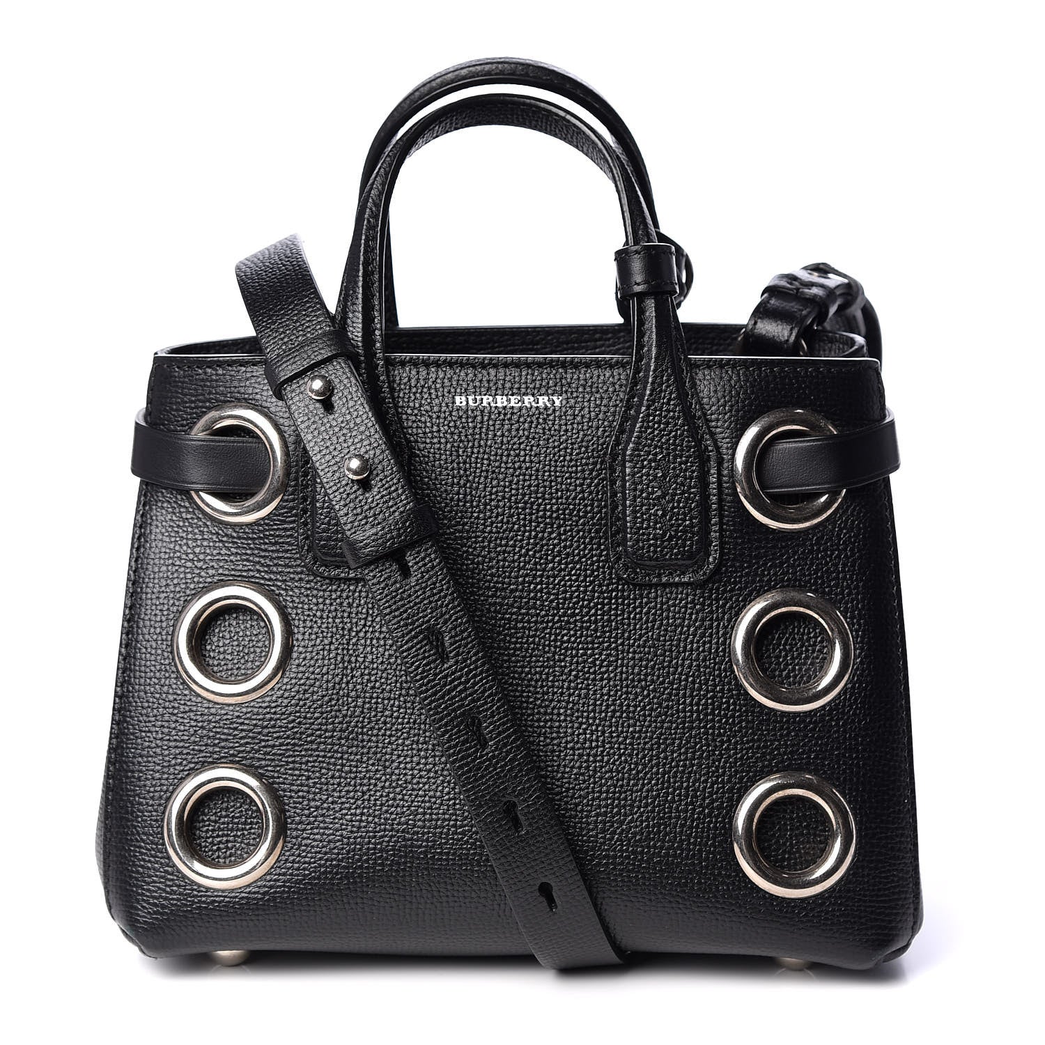 Burberry Grainy Calfskin House Check Grommet Baby Banner Tote Black 1 of 10