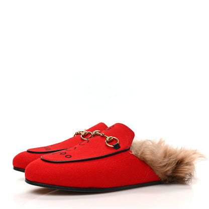 Gucci Aston Felt Fur Gucci 100 Womens Princetown Slippers 36 Hibiscus Red Black 3 of 8
