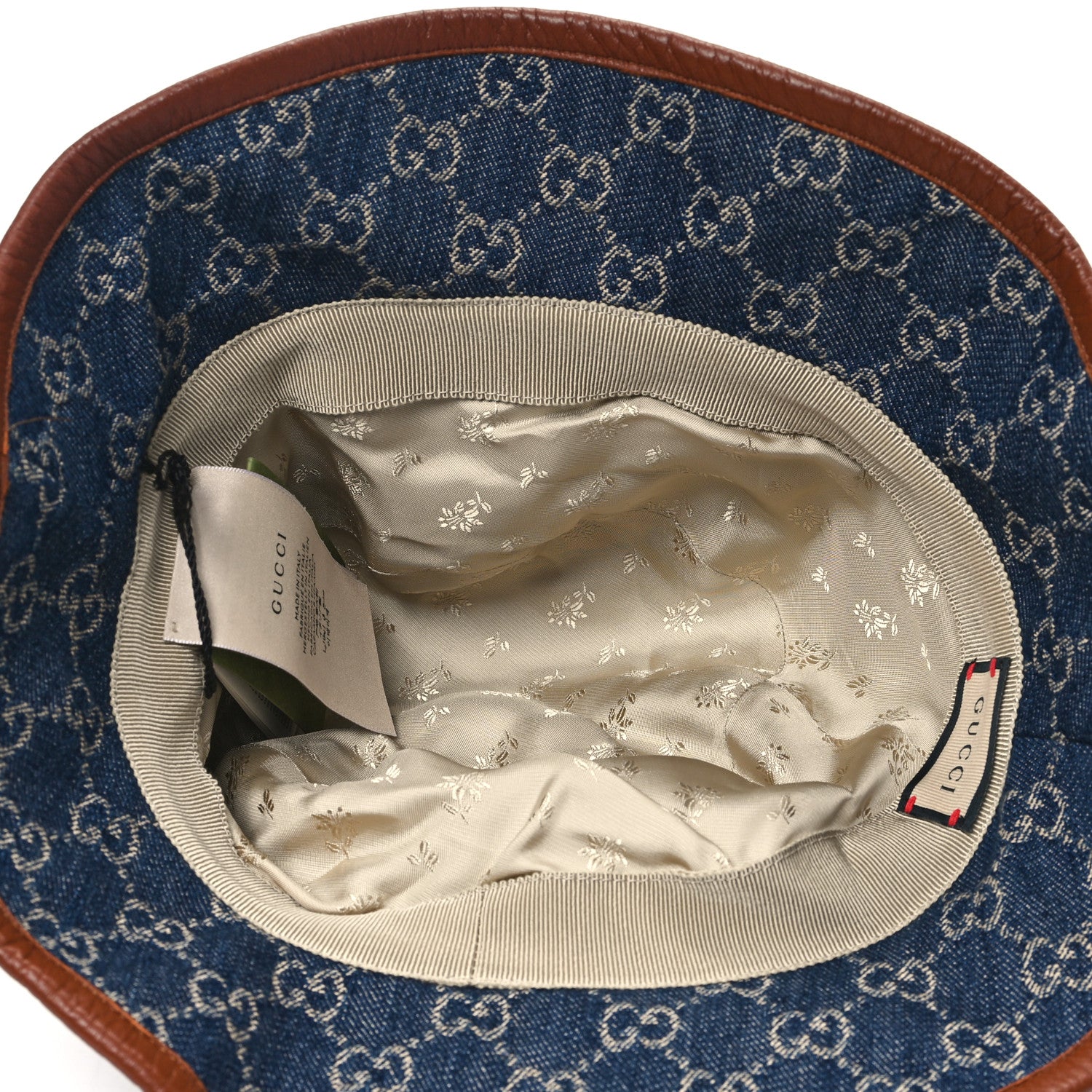 Gucci Washed Jacquard Denim Nappa GG Monogram Oscar Bucket Hat L Denim Cuir 7 of 9