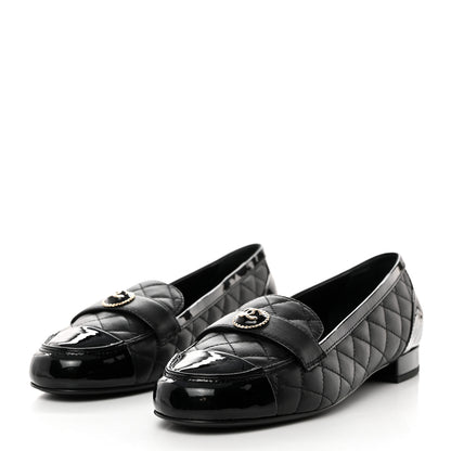 Chanel Lambskin Quilted Patent Calfskin Cap Toe CC Loafers 40 Black 3 of 9
