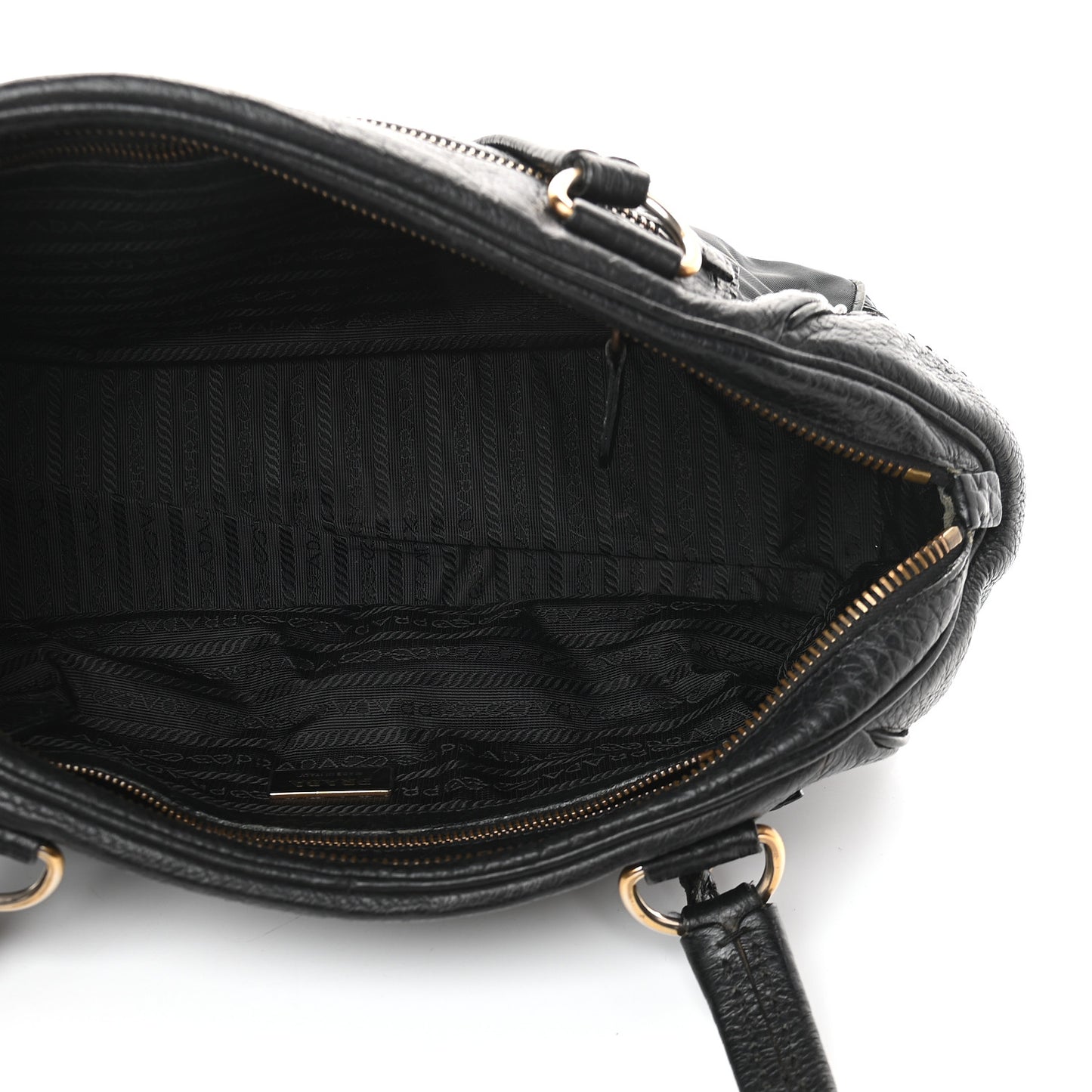 Tessuto Nylon Calfskin Shoulder Bag Black
