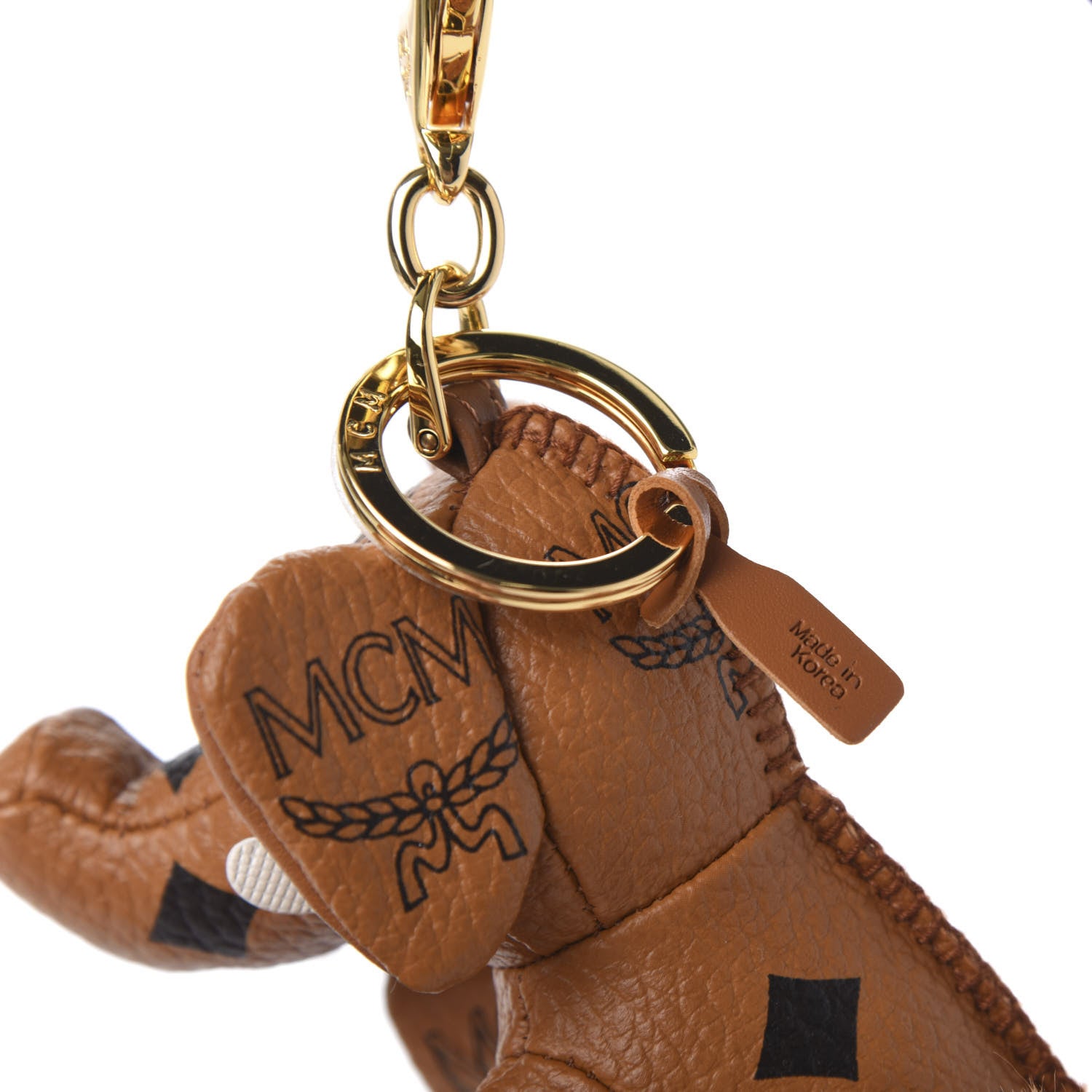 MCM Visetos Elephant Key Ring Bag Charm Cognac 3 of 6