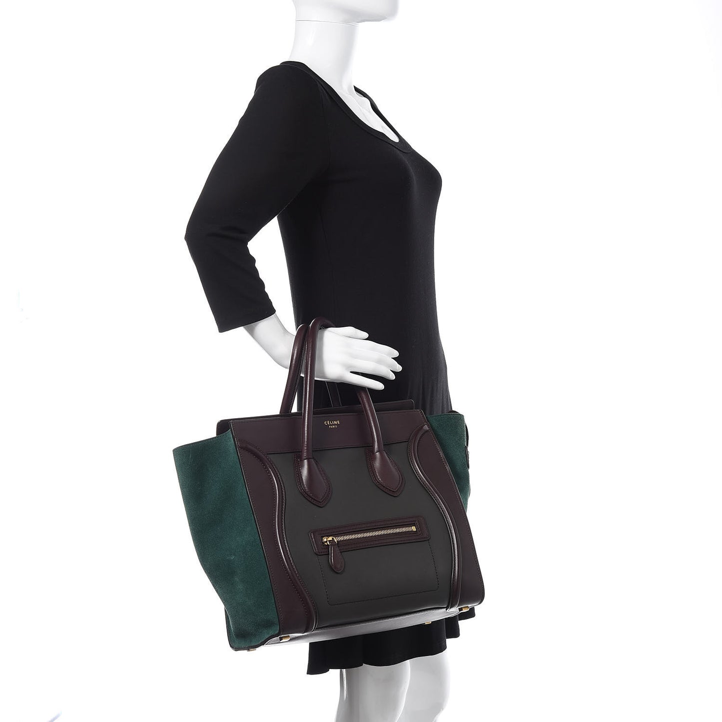 Satin Calfskin Suede Mini Tri-Color Luggage Burgundy