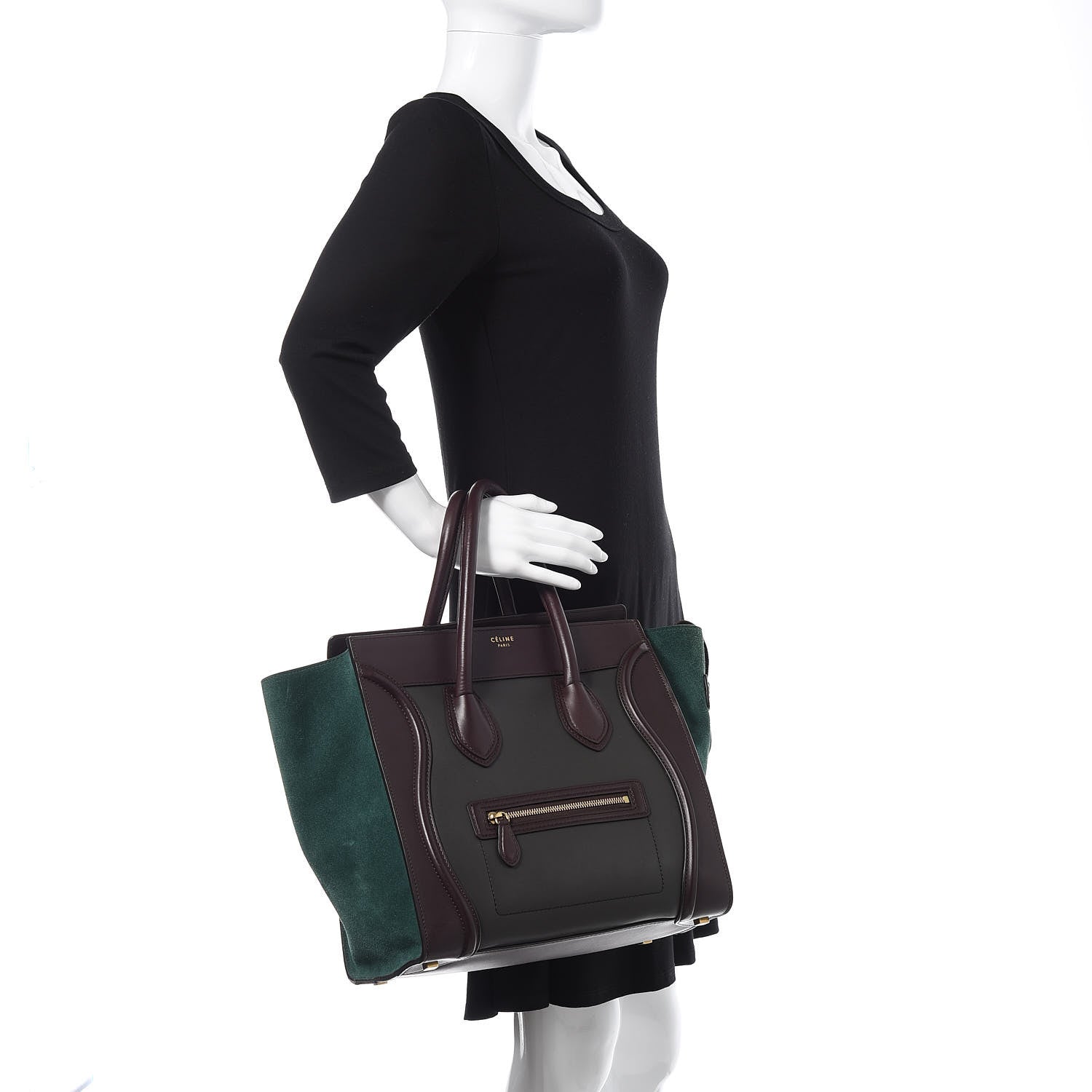 Celine Satin Calfskin Suede Mini Tri-Color Luggage Burgundy 2 of 13