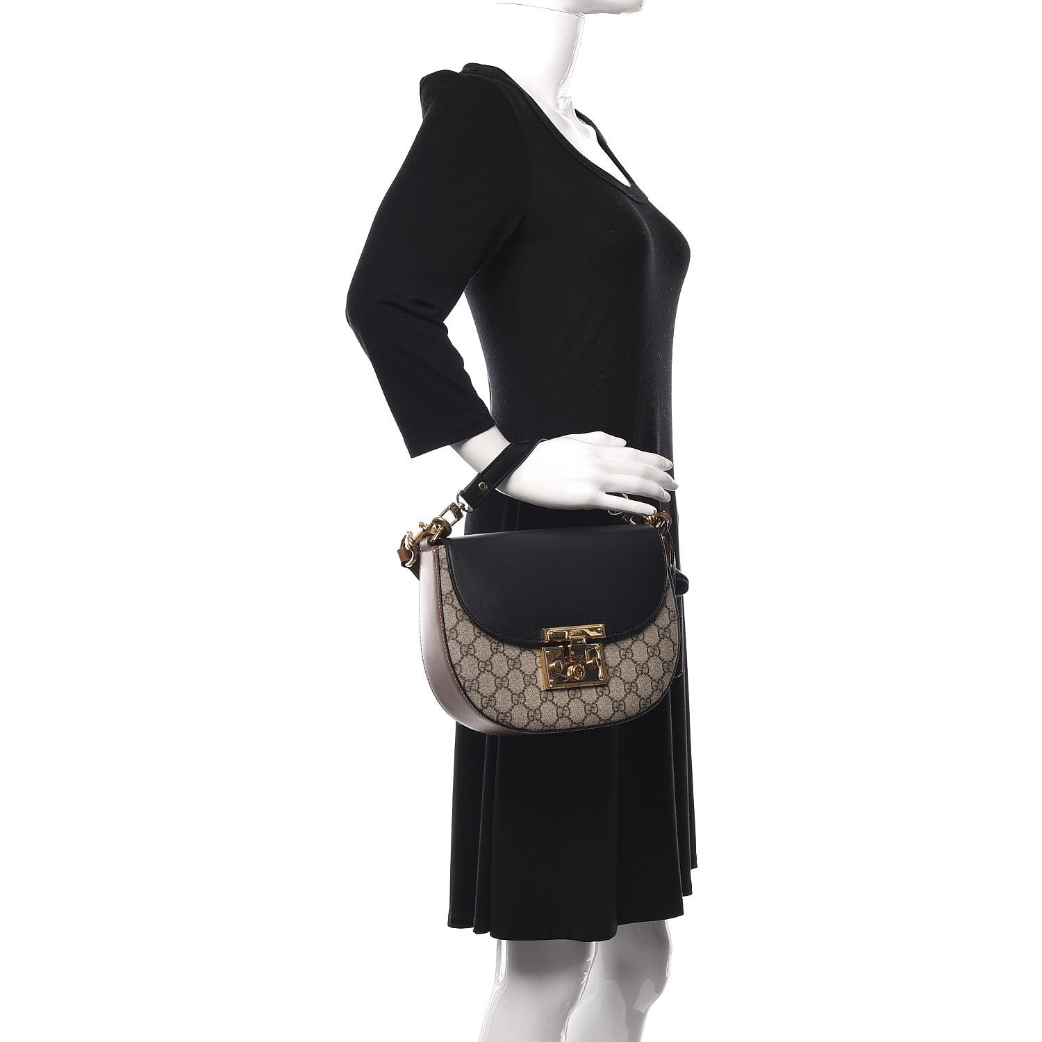 Gucci GG Supreme Monogram Web Medium Padlock Messenger Shoulder Bag Black 2 of 10