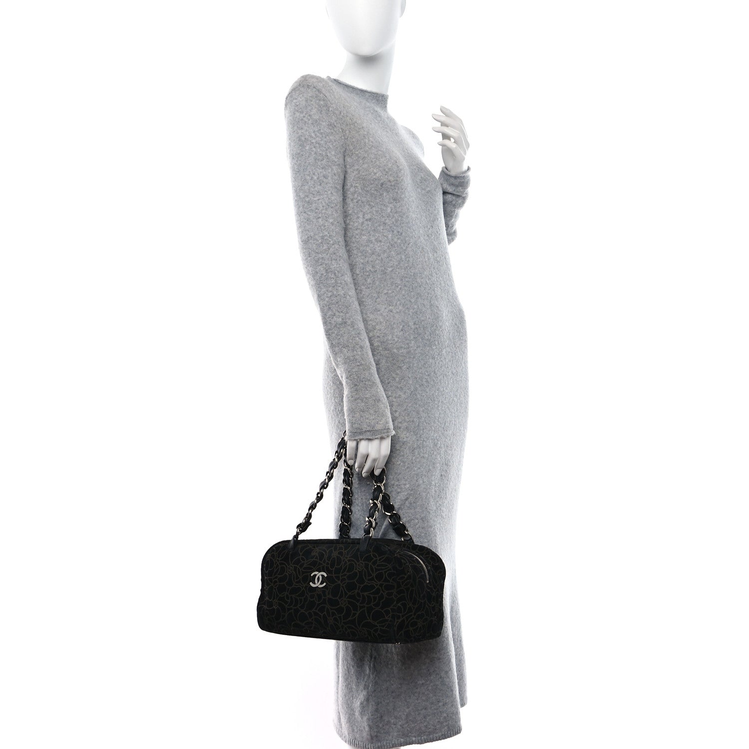 Chanel Velvet Camellia Embossed Shoulder Bag Black 2 of 18