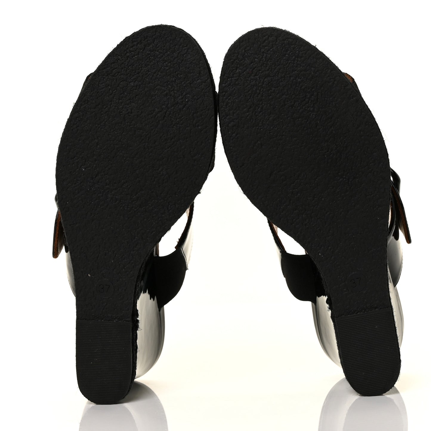Zucca Vernice Zeppa Wedge Sandals 37 Tobacco Black