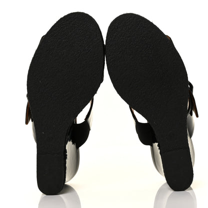 Fendi Zucca Vernice Zeppa Wedge Sandals 37 Tobacco Black 5 of 8