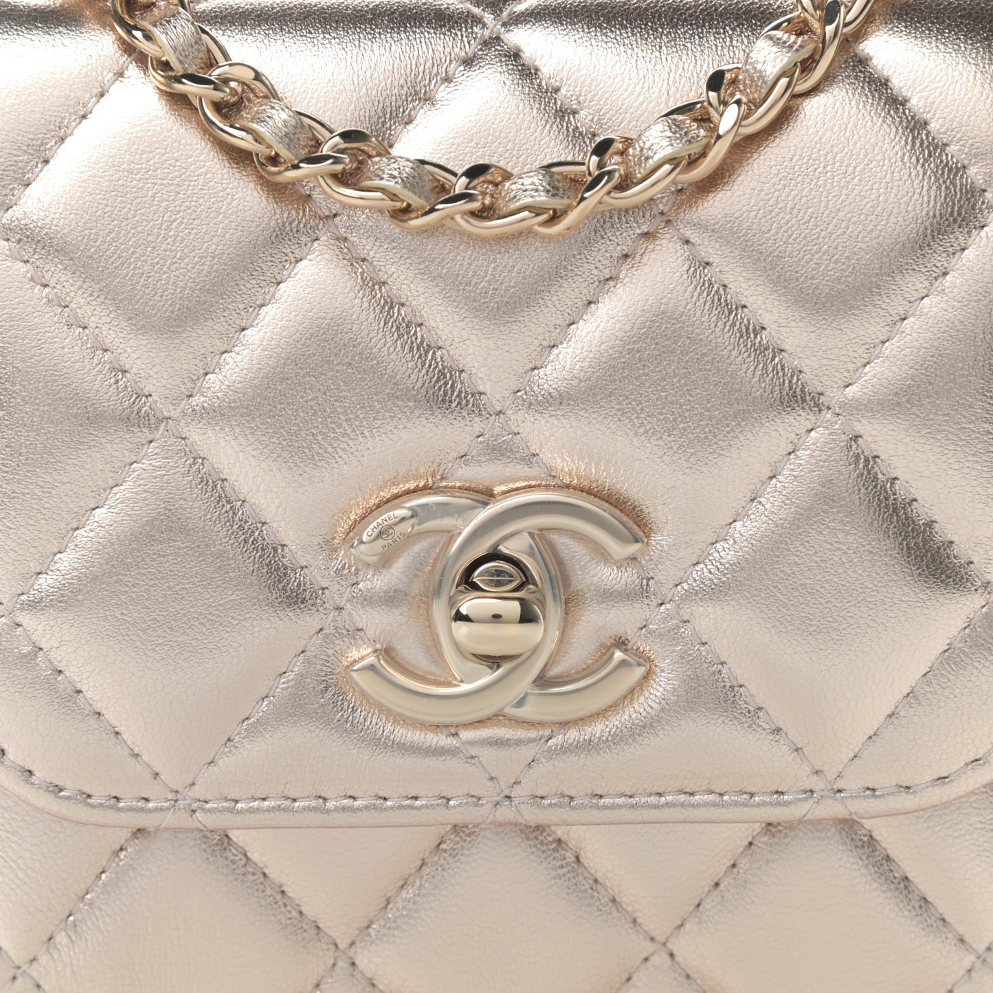 Metallic Lambskin Quilted Mini Trendy CC Clutch With Chain Gold
