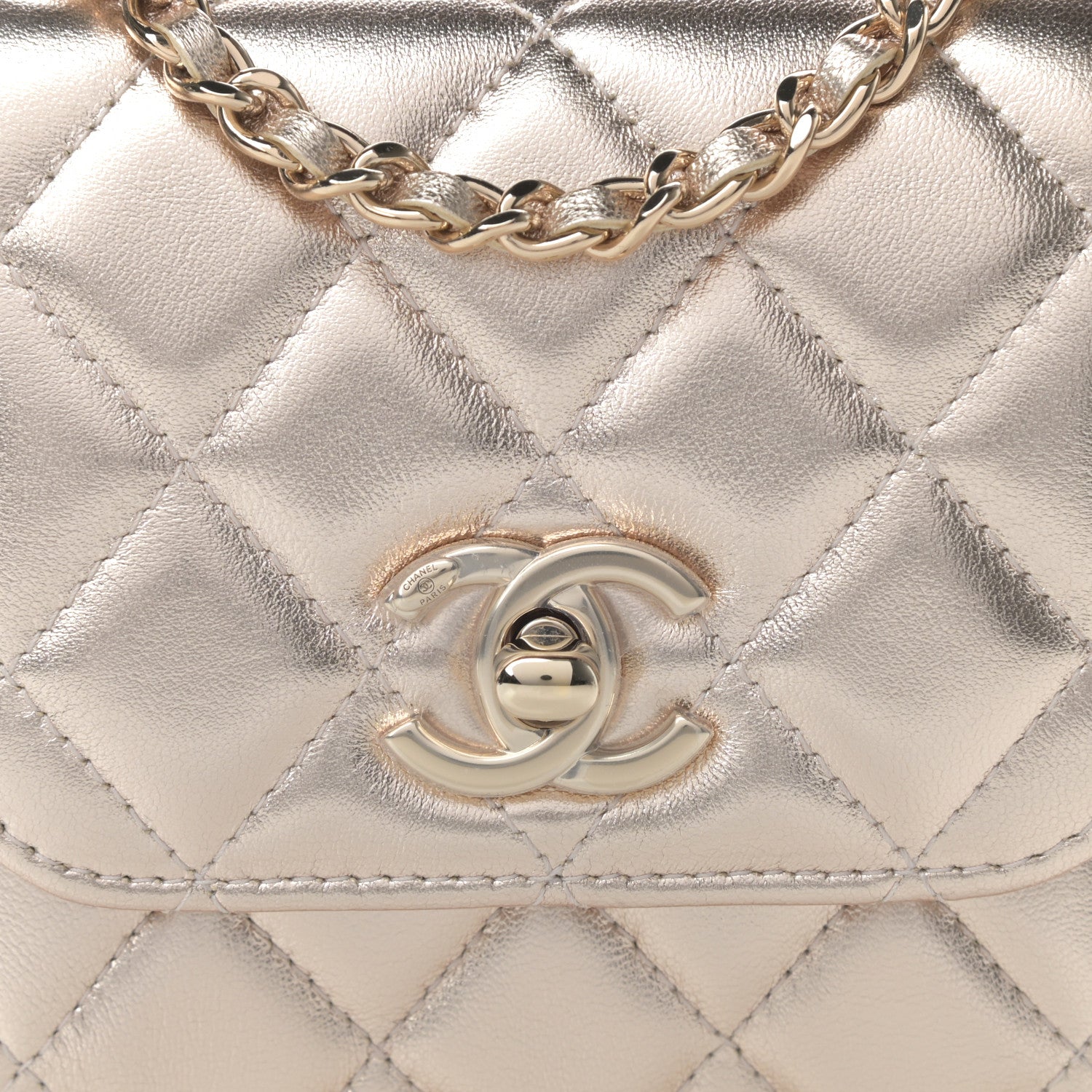 Chanel Metallic Lambskin Quilted Mini Trendy CC Clutch With Chain Gold 8 of 11
