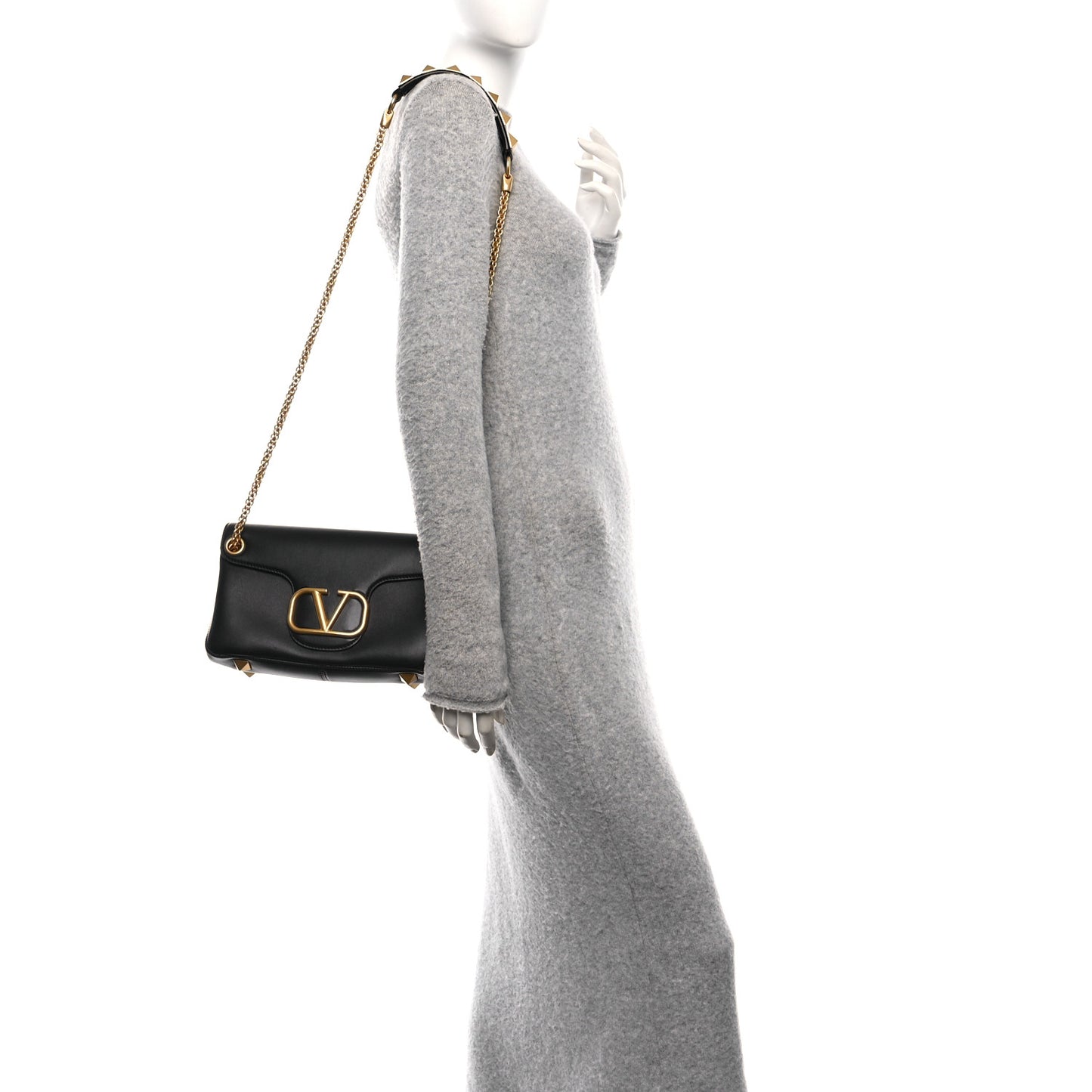 Nappa Stud Sign Shoulder Bag Black