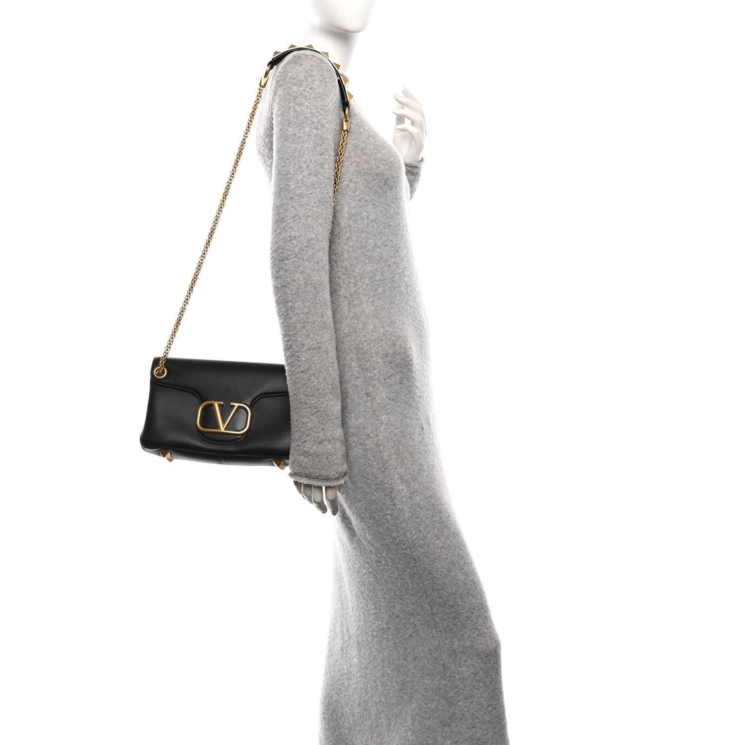 Valentino Garavani Nappa Stud Sign Shoulder Bag Black 2 of 9