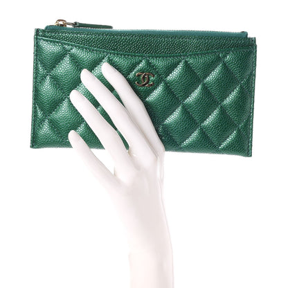 Chanel Metallic Caviar Quilted Classic Zip Pouch Green 2 of 8