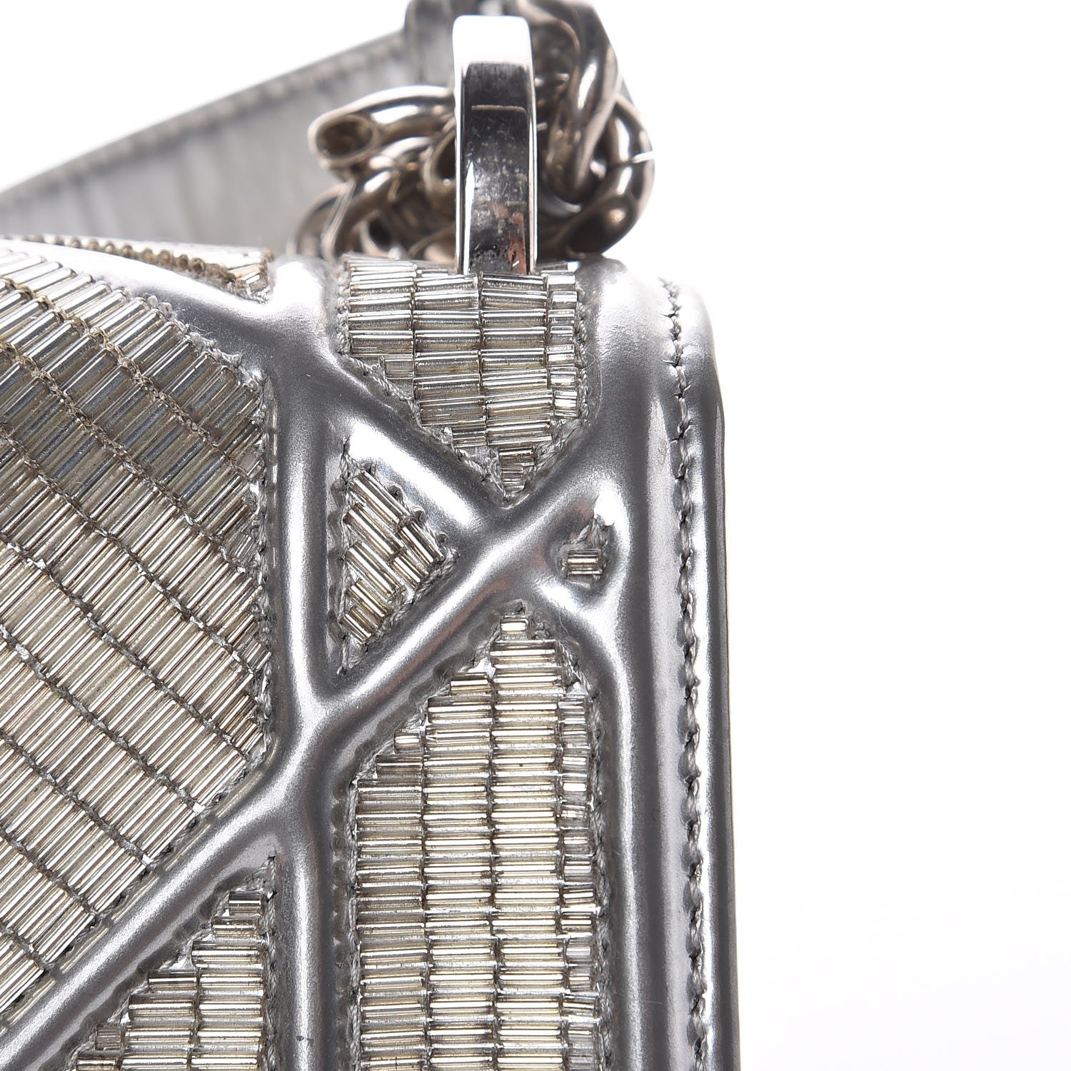 Christian Dior Metallic Calfskin Beaded Small Diorama Flap Bag Silver 10 of 12