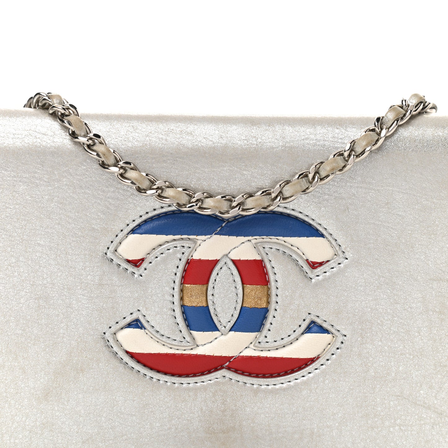 Metallic Lambskin Wallet on Chain WOC Silver