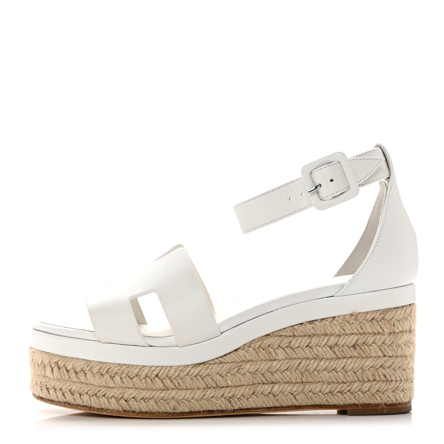 Hermes Goatskin Elda Espadrille Wedge Sandals 37 White 1 of 8