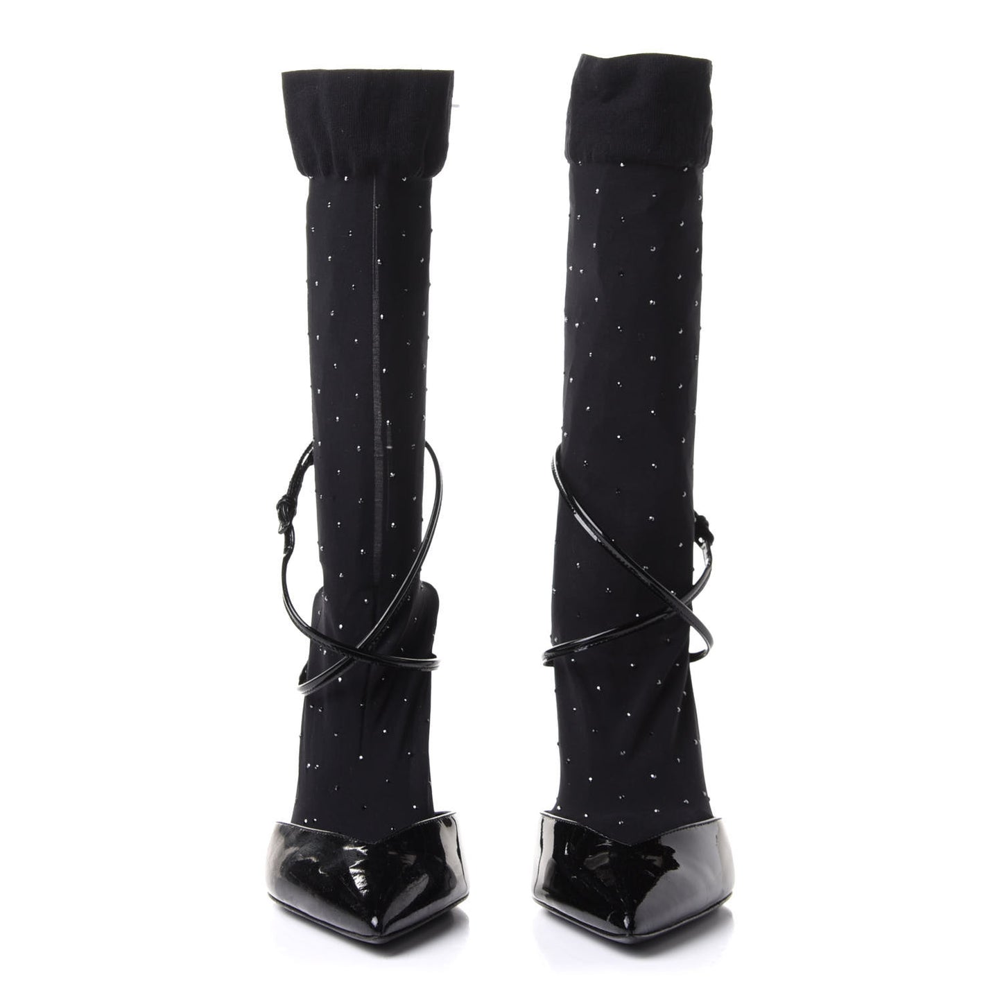 Patent Calfskin Edie Studded Sock Pumps 35.5 Black