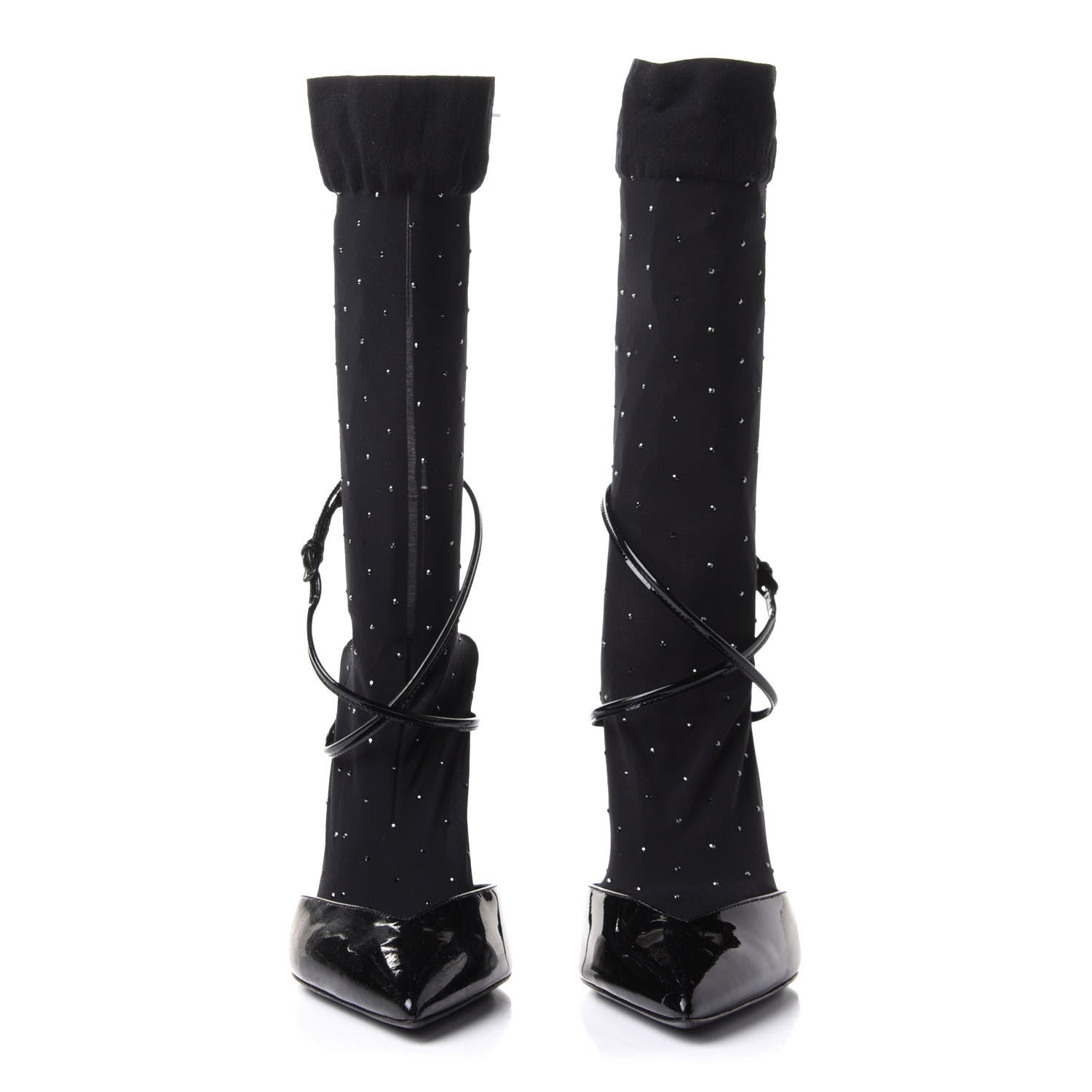 Saint Laurent Patent Calfskin Edie Studded Sock Pumps 35.5 Black 2 of 11