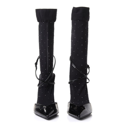 Saint Laurent Patent Calfskin Edie Studded Sock Pumps 35.5 Black 2 of 11