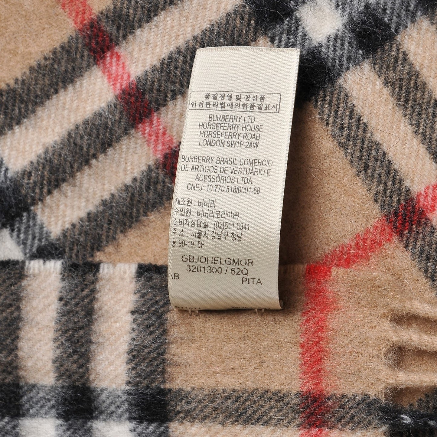 Cashmere Classic Check Fringe Scarf Camel
