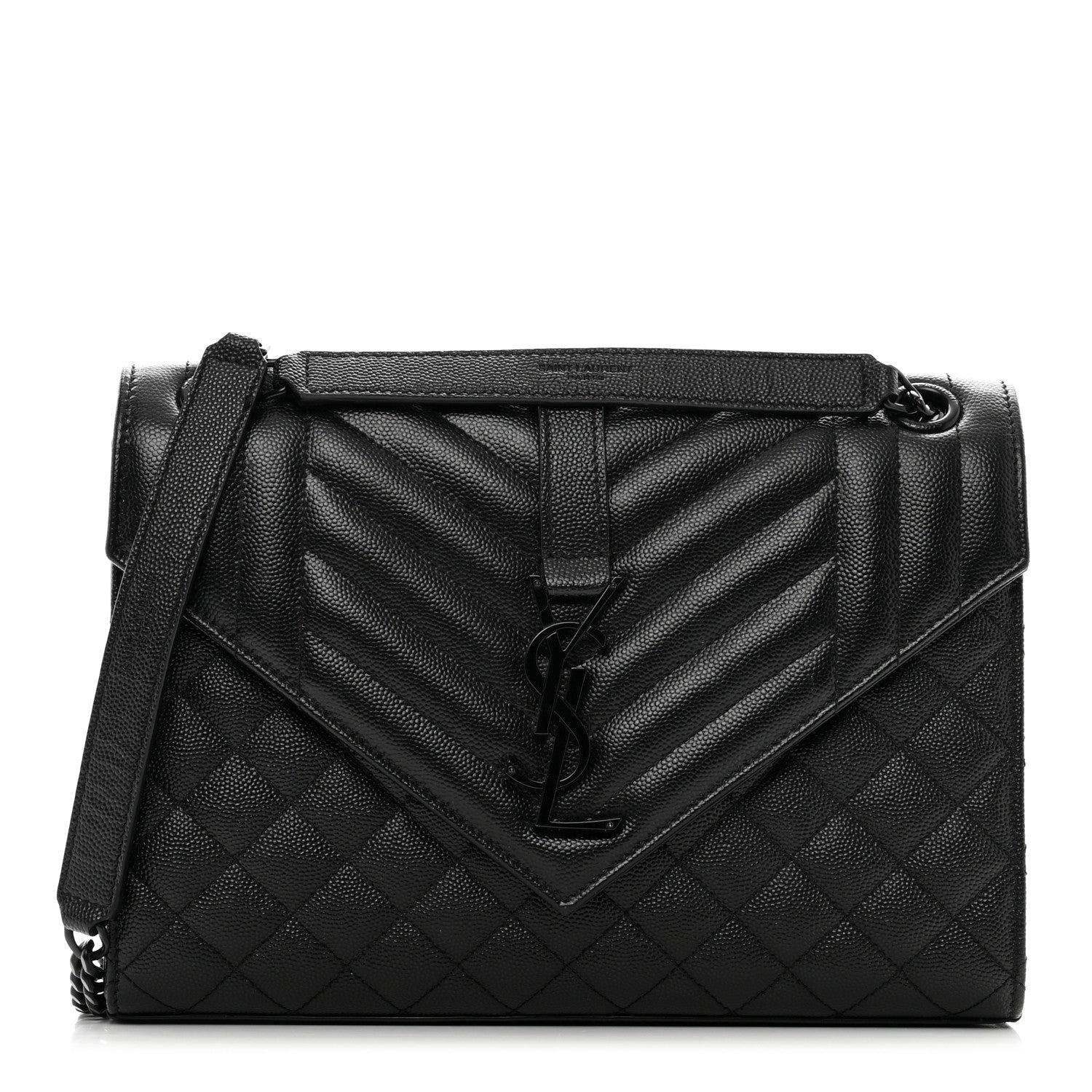 Saint Laurent Grain De Poudre Textured Mixed Matelasse Triquilt Medium Monogram Monochrome Satchel Black 1 of 12